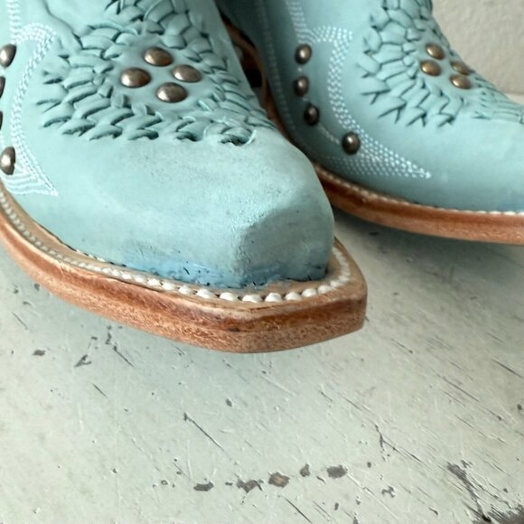 Lane COSSETTE Womens Cowboy Booties 6.5 Western Blue Leather Cowgirl Short Boots - Picture 8 of 13